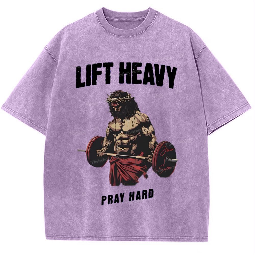 Lift Heavy Pray Hard Snowflake Vintage Washed T-Shirt