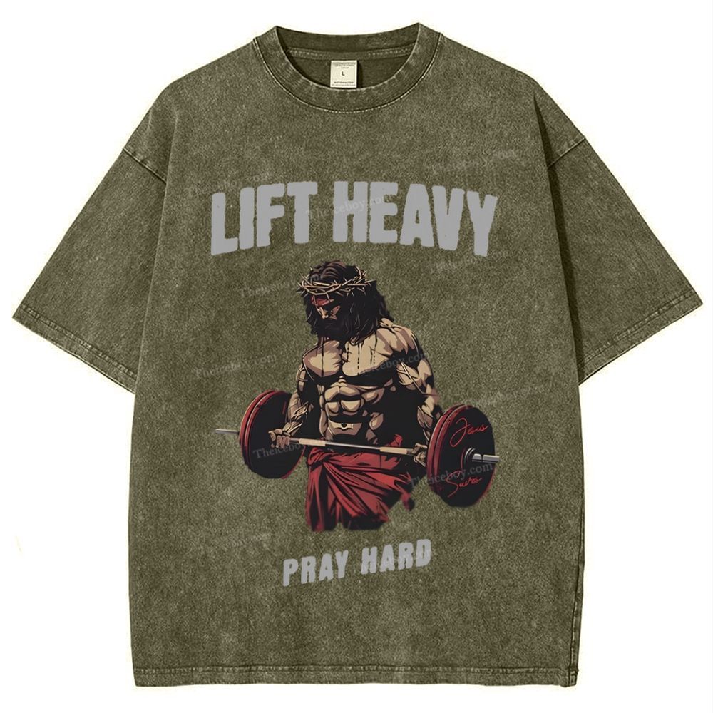 Lift Heavy Pray Hard Snowflake Vintage Washed T-Shirt