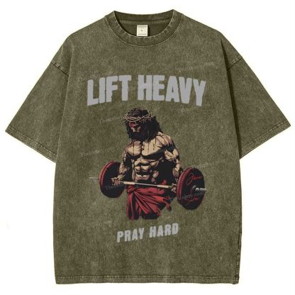 Lift Heavy Pray Hard Snowflake Vintage Washed T-Shirt