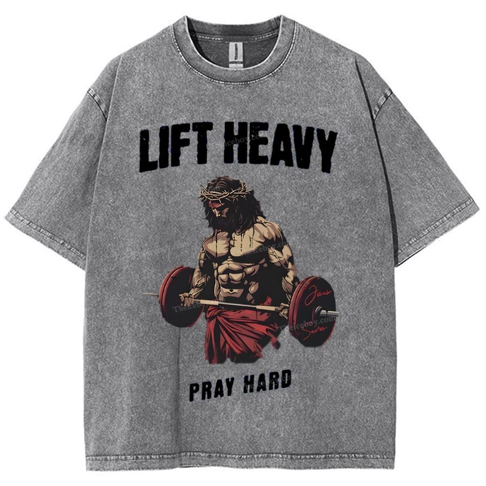 Lift Heavy Pray Hard Snowflake Vintage Washed T-Shirt