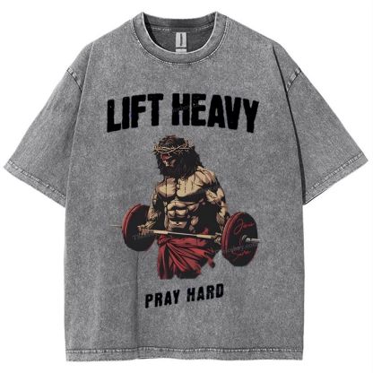 Lift Heavy Pray Hard Snowflake Vintage Washed T-Shirt