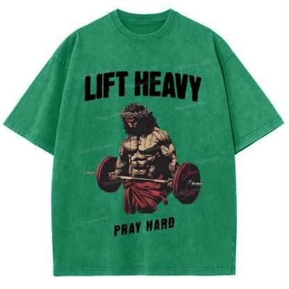 Lift Heavy Pray Hard Snowflake Vintage Washed T-Shirt