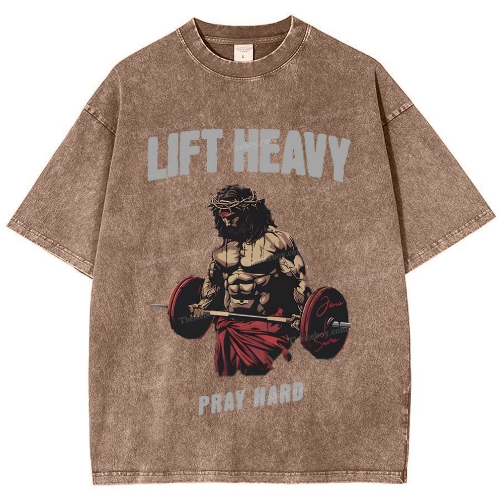 Lift Heavy Pray Hard Snowflake Vintage Washed T-Shirt