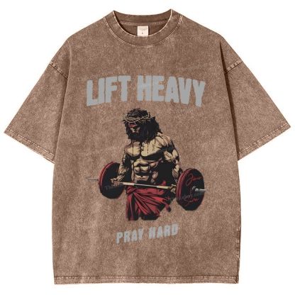 Lift Heavy Pray Hard Snowflake Vintage Washed T-Shirt