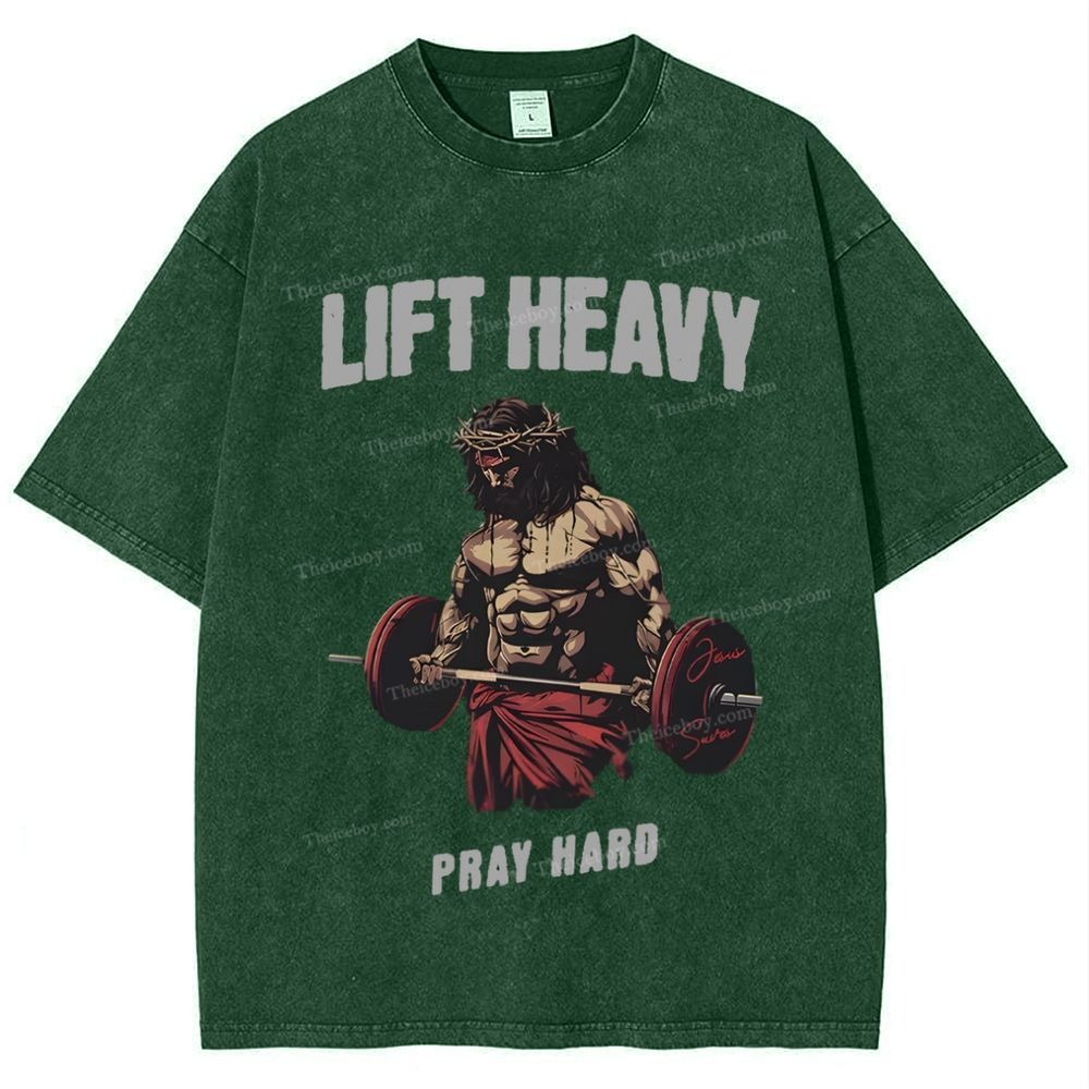 Lift Heavy Pray Hard Snowflake Vintage Washed T-Shirt