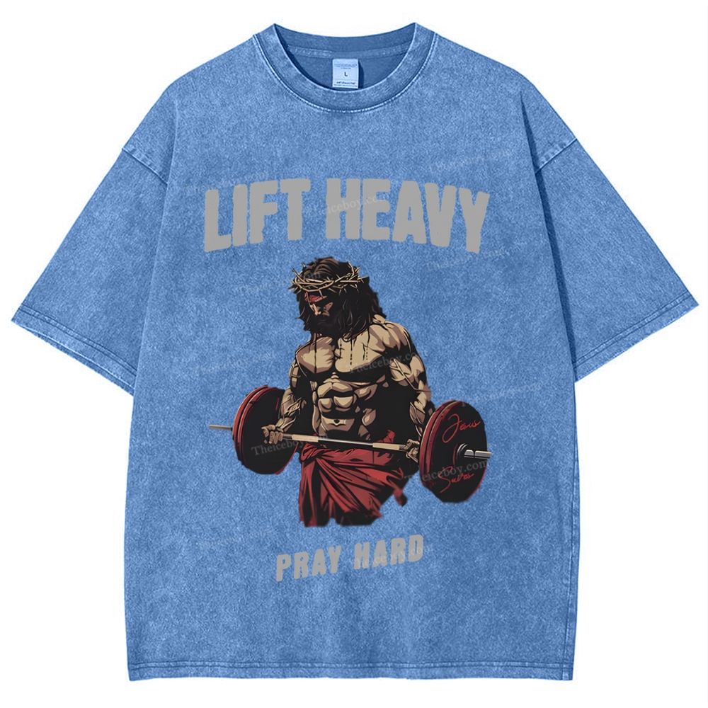 Lift Heavy Pray Hard Snowflake Vintage Washed T-Shirt