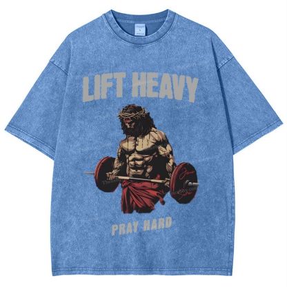 Lift Heavy Pray Hard Snowflake Vintage Washed T-Shirt