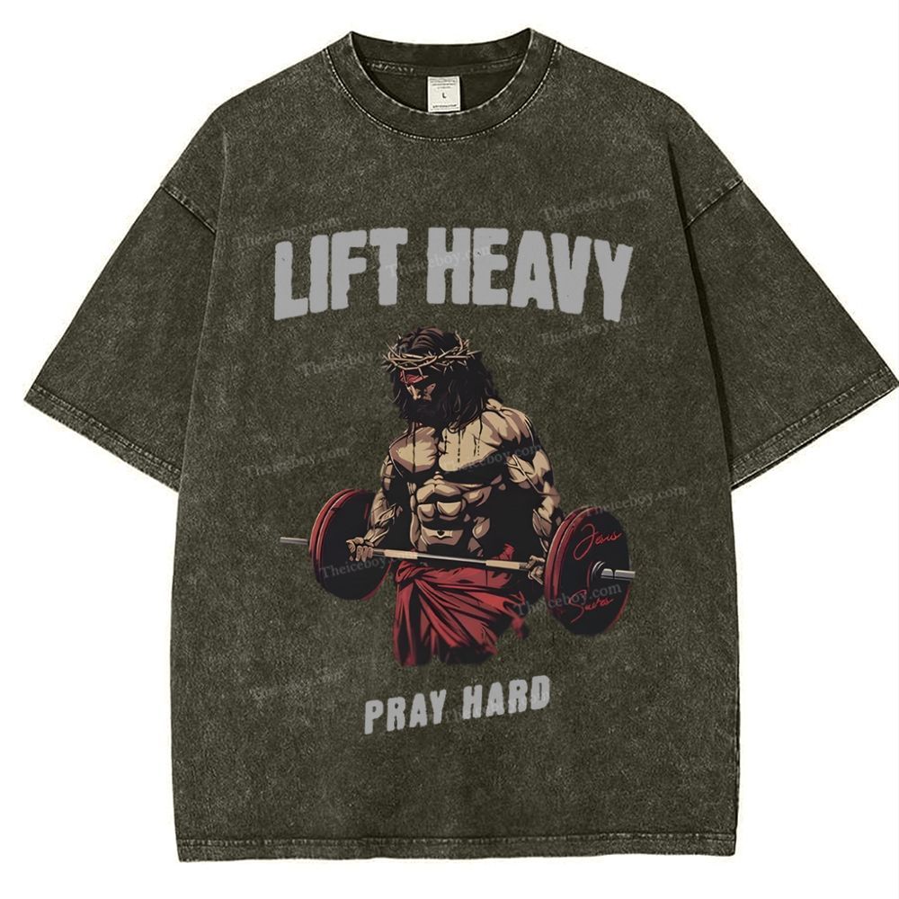 Lift Heavy Pray Hard Snowflake Vintage Washed T-Shirt