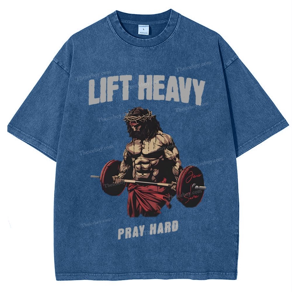 Lift Heavy Pray Hard Snowflake Vintage Washed T-Shirt