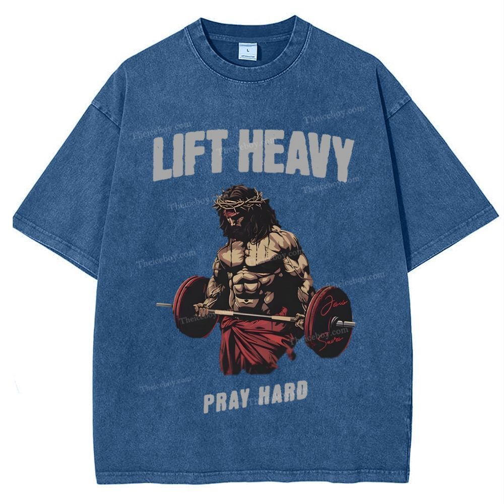 Lift Heavy Pray Hard Snowflake Vintage Washed T-Shirt