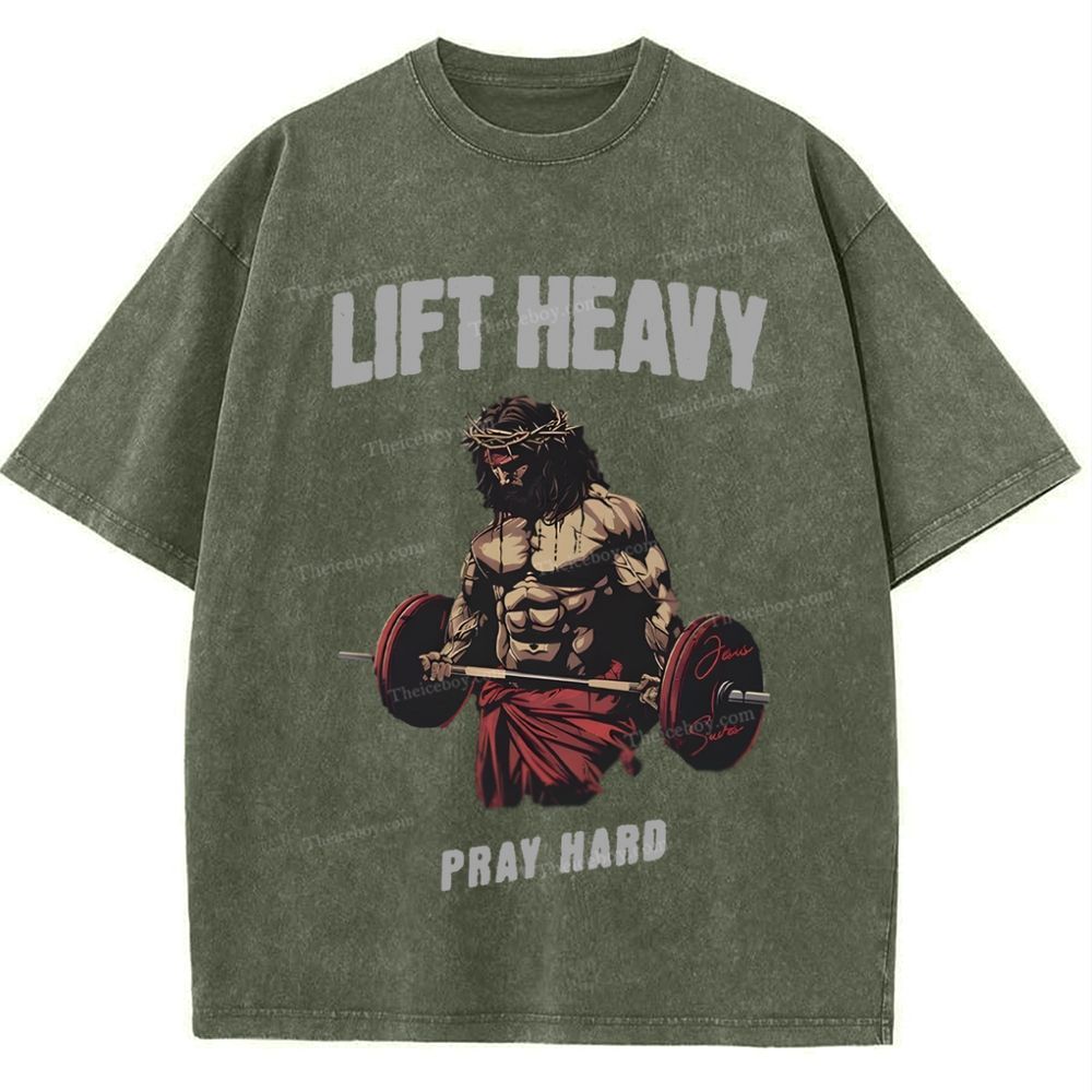 Lift Heavy Pray Hard Snowflake Vintage Washed T-Shirt