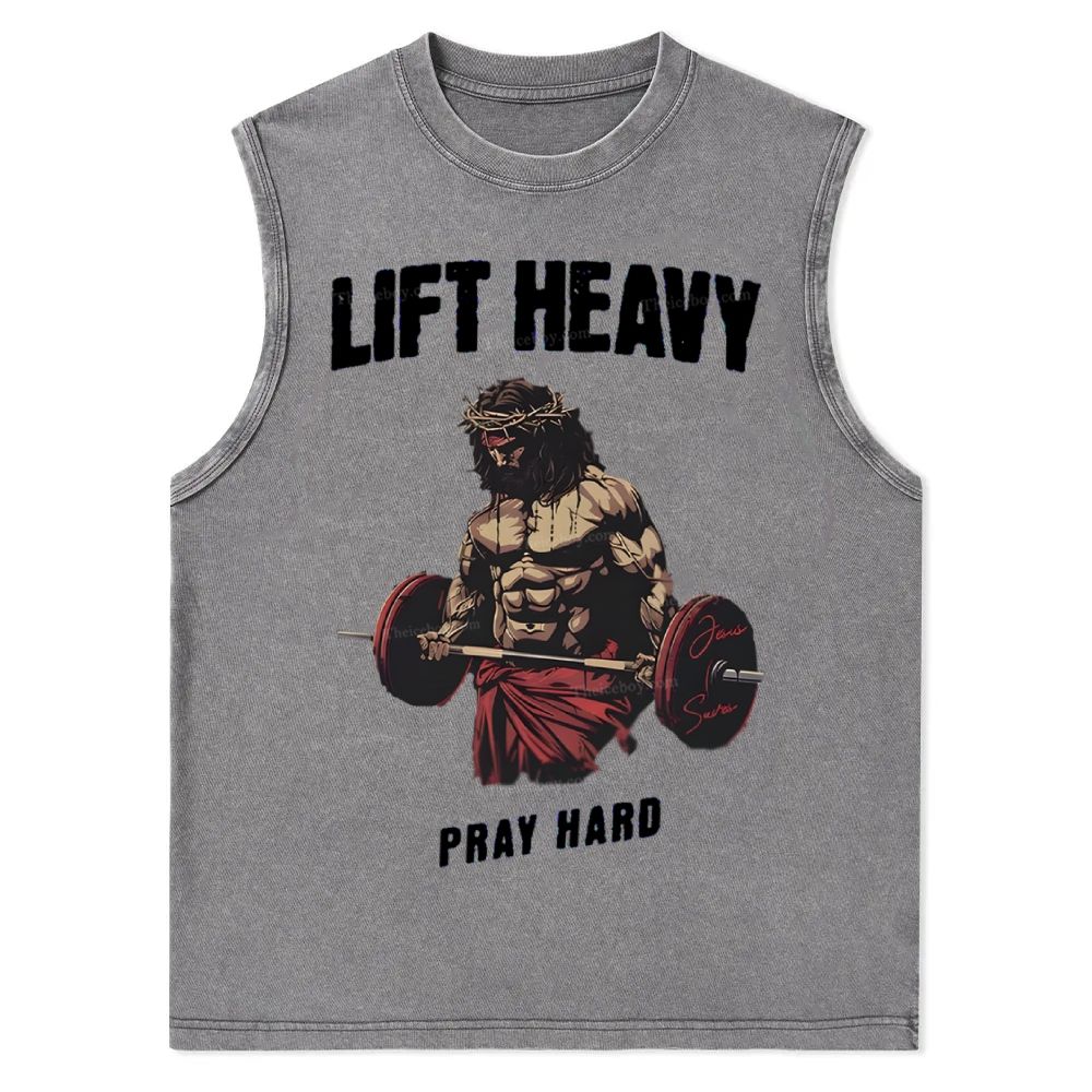 Lift Heavy Pray Hard Christian Snowflake Washed Vest