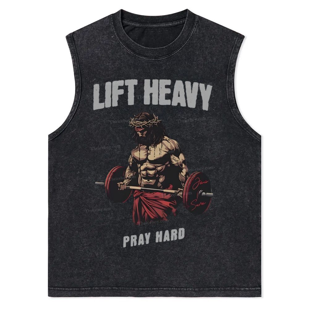 Lift Heavy Pray Hard Christian Snowflake Washed Vest