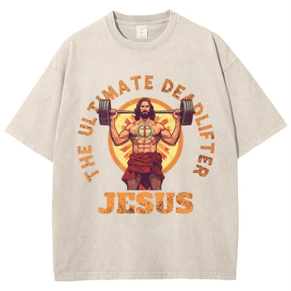 The Ultimate Deadlifter Jesus Snowflake Vintage Washed T-Shirt