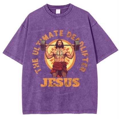 The Ultimate Deadlifter Jesus Snowflake Vintage Washed T-Shirt