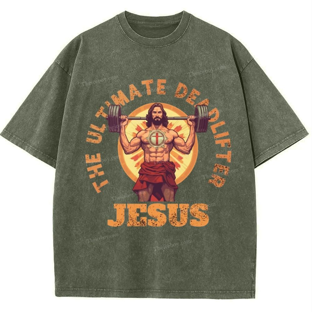 The Ultimate Deadlifter Jesus Snowflake Vintage Washed T-Shirt