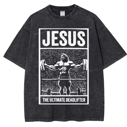 Jesus The Ultimate Deadlifter Snowflake Vintage Washed T-Shirt