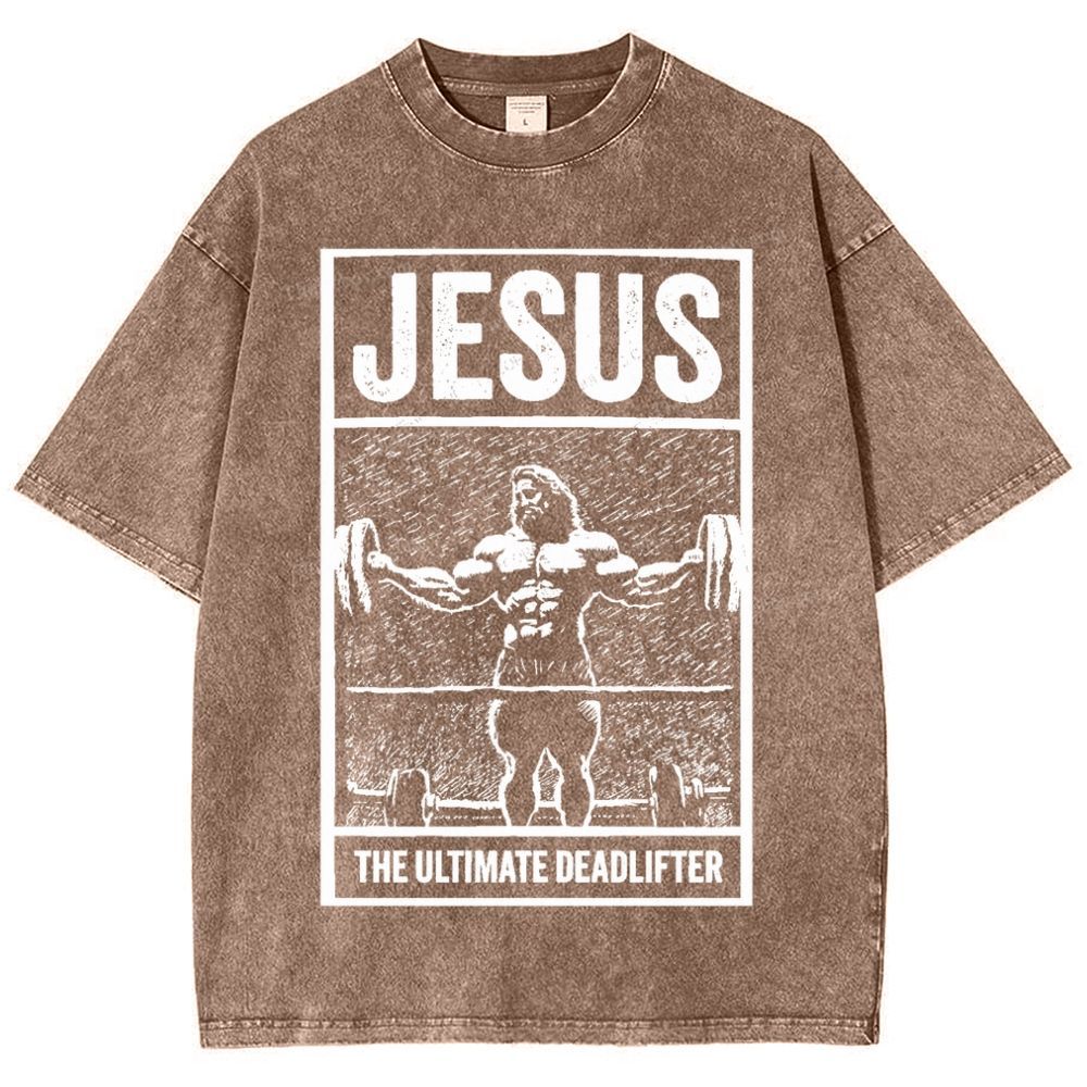 Jesus The Ultimate Deadlifter Snowflake Vintage Washed T-Shirt