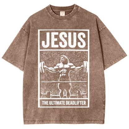Jesus The Ultimate Deadlifter Snowflake Vintage Washed T-Shirt
