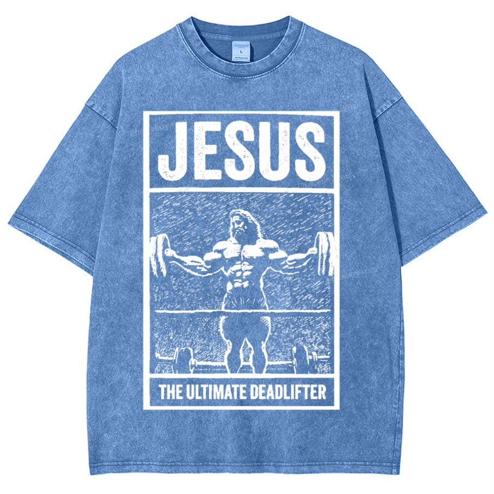 Jesus The Ultimate Deadlifter Snowflake Vintage Washed T-Shirt