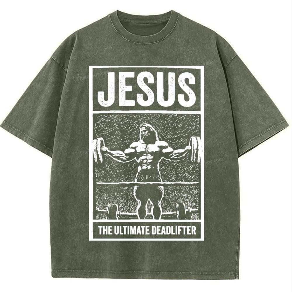 Jesus The Ultimate Deadlifter Snowflake Vintage Washed T-Shirt