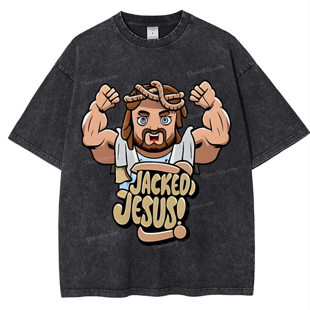 Jacked Jesus Snowflake Vintage Washed T-Shirt