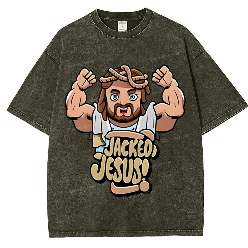 Jacked Jesus Snowflake Vintage Washed T-Shirt