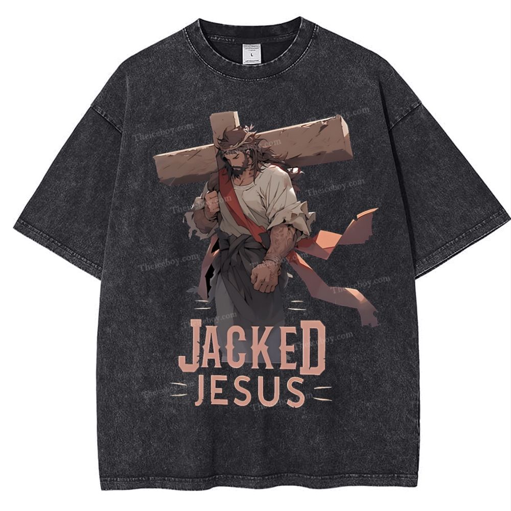 Jacked Jesus Snowflake Vintage Washed T-Shirt
