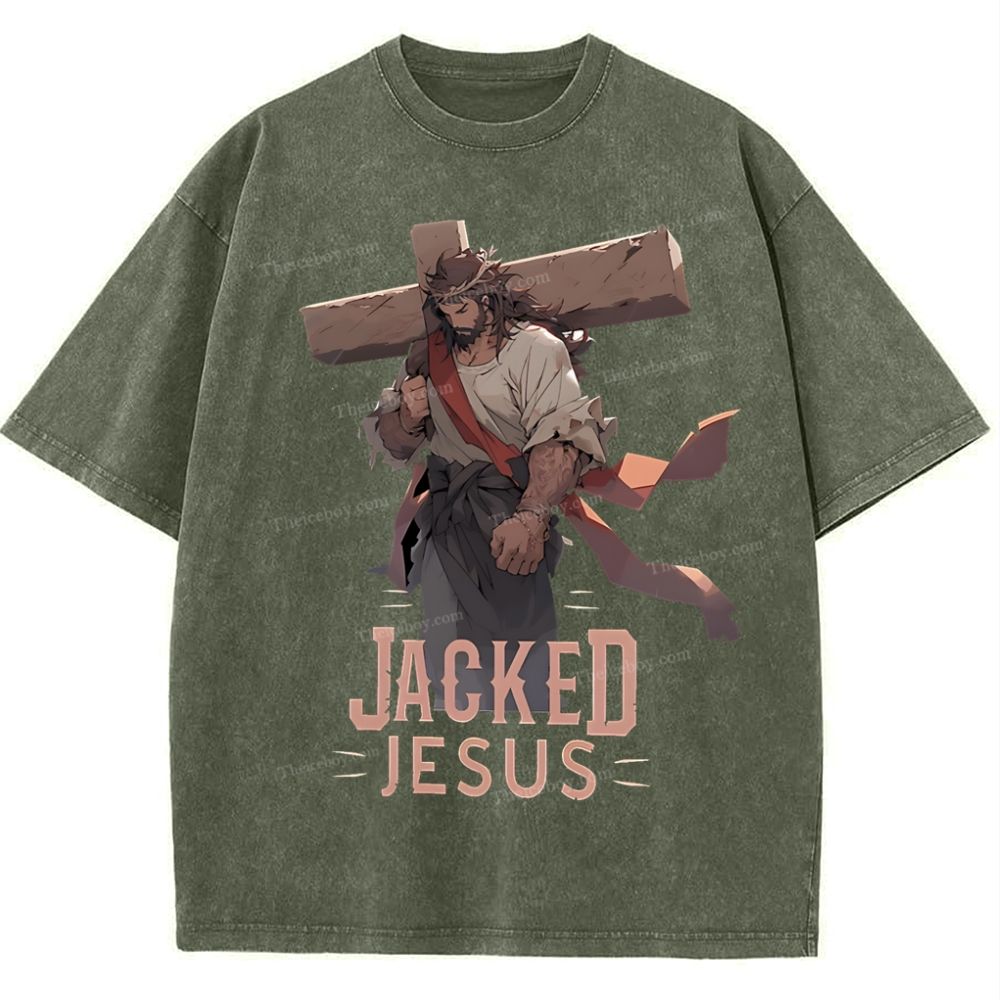 Jacked Jesus Snowflake Vintage Washed T-Shirt