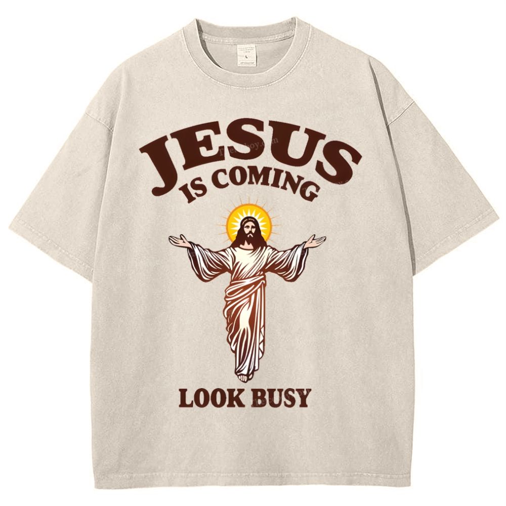 Jesus Is Coming Look Busy Snowflake Vintage Washed T-Shirt