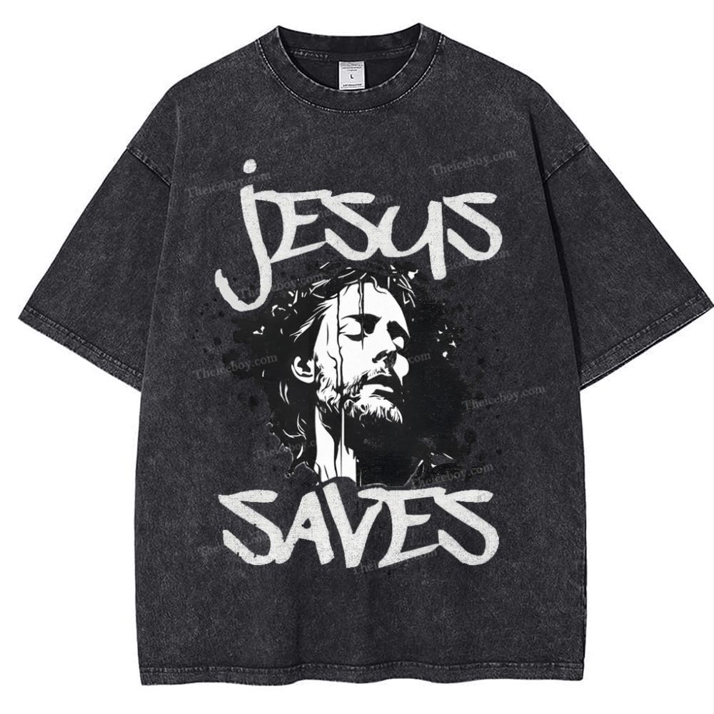 Jesus Saves Snowflake Vintage Washed T-Shirt