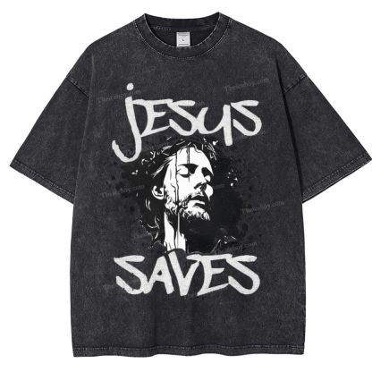Jesus Saves Snowflake Vintage Washed T-Shirt