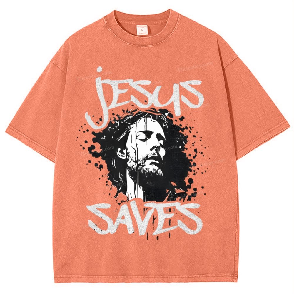 Jesus Saves Snowflake Vintage Washed T-Shirt