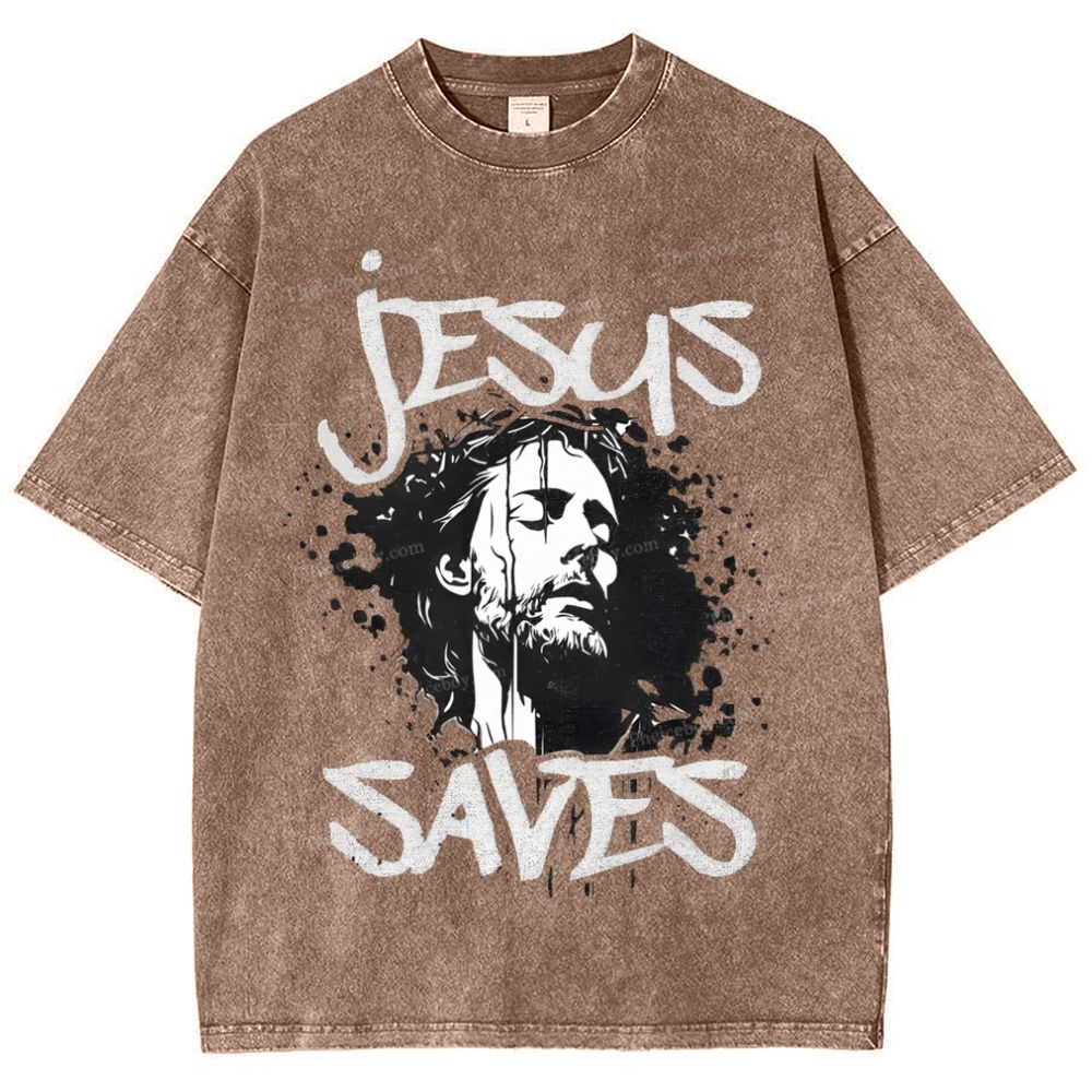 Jesus Saves Snowflake Vintage Washed T-Shirt
