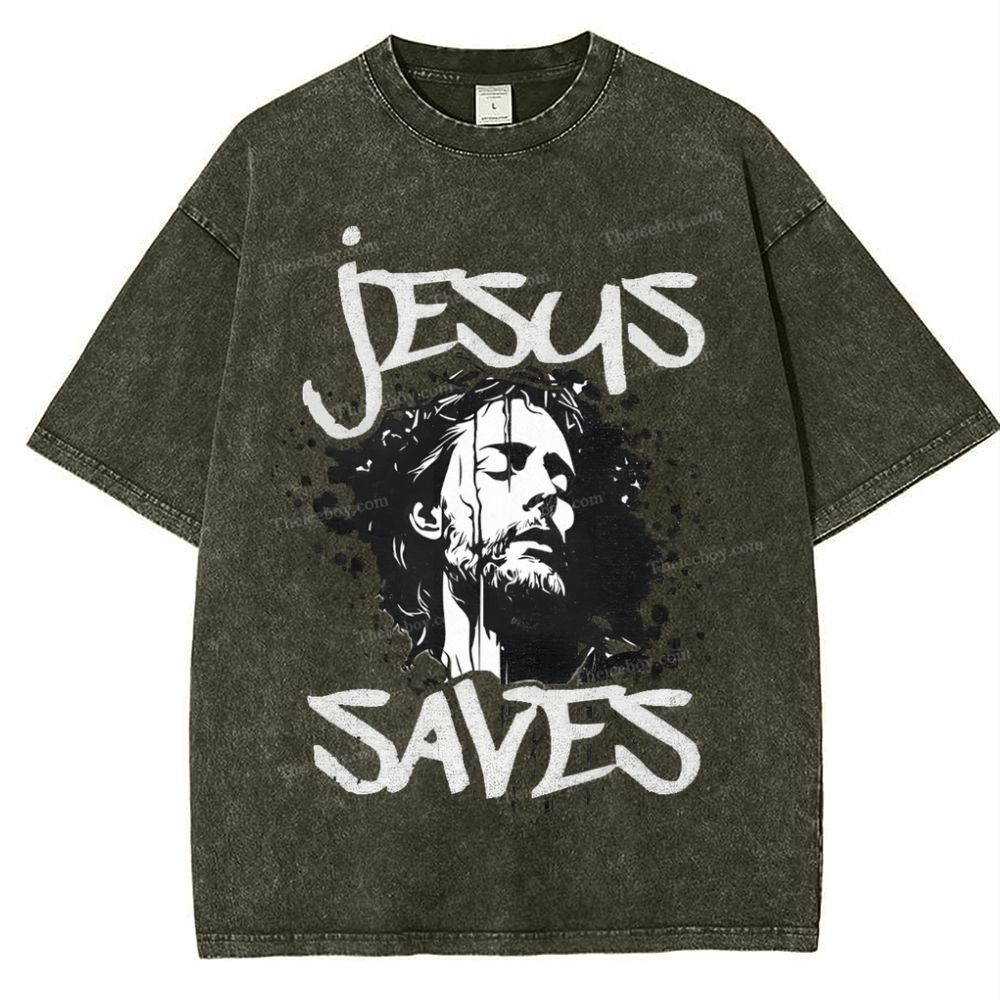 Jesus Saves Snowflake Vintage Washed T-Shirt