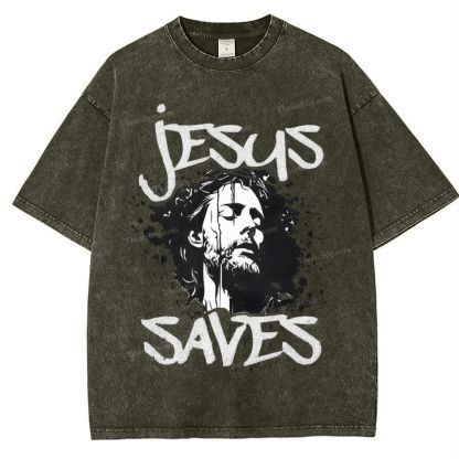 Jesus Saves Snowflake Vintage Washed T-Shirt