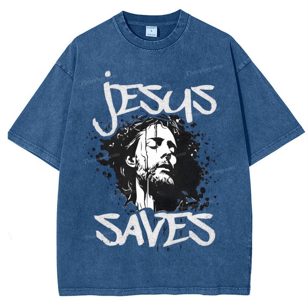 Jesus Saves Snowflake Vintage Washed T-Shirt