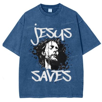 Jesus Saves Snowflake Vintage Washed T-Shirt