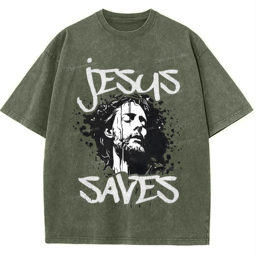Jesus Saves Snowflake Vintage Washed T-Shirt