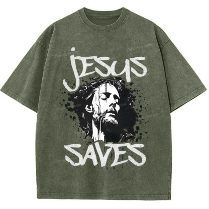 Jesus Saves Snowflake Vintage Washed T-Shirt