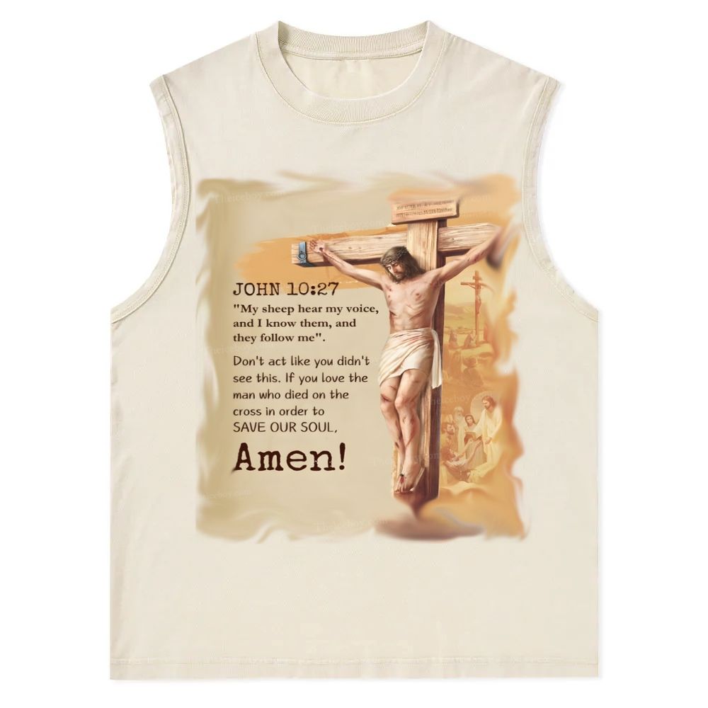John 10:27 Amen Christian Snowflake Washed Vest
