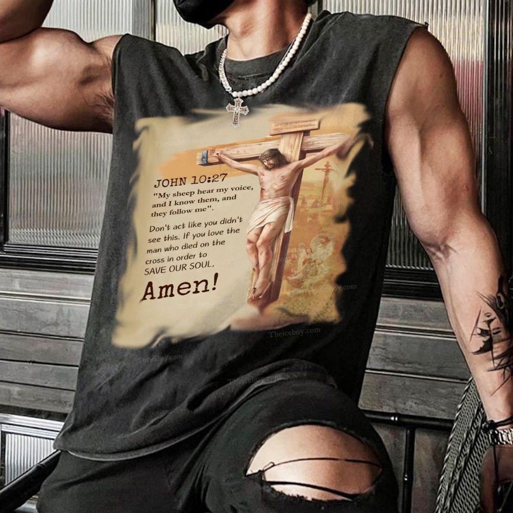 John 10:27 Amen Christian Snowflake Washed Vest