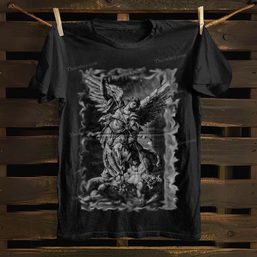 Archangel Michael defeats Satan Cotton T-shirt
