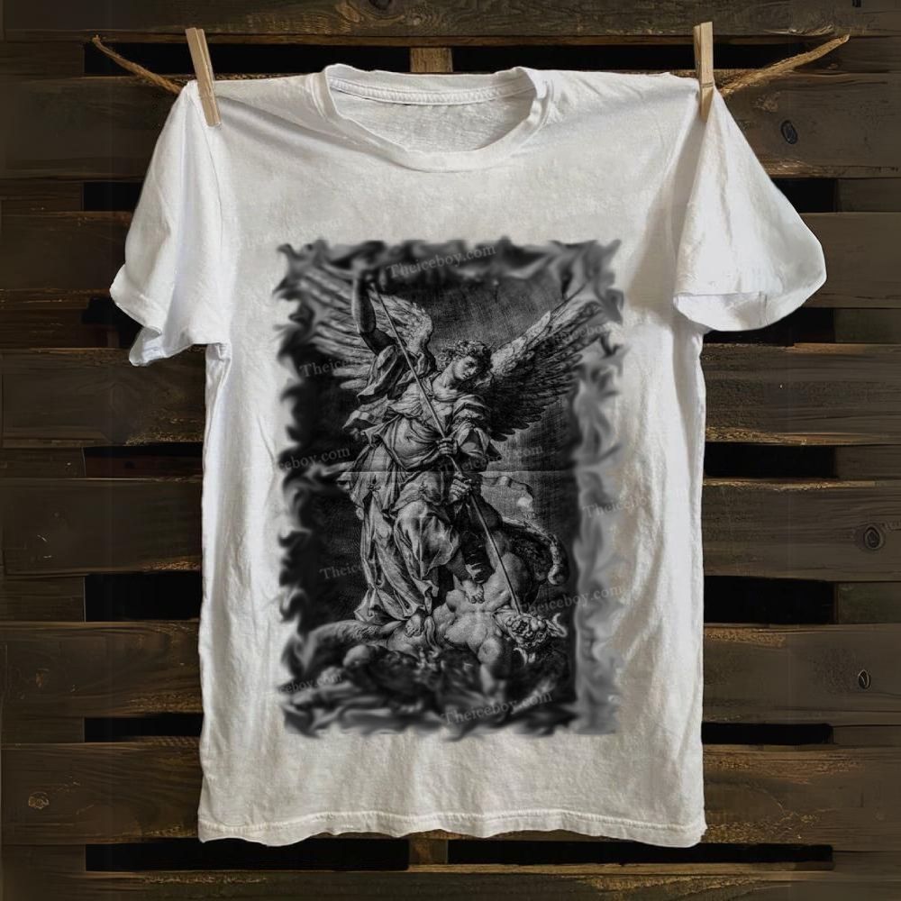 Archangel Michael defeats Satan Cotton T-shirt