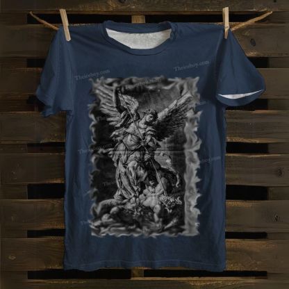 Archangel Michael defeats Satan Cotton T-shirt