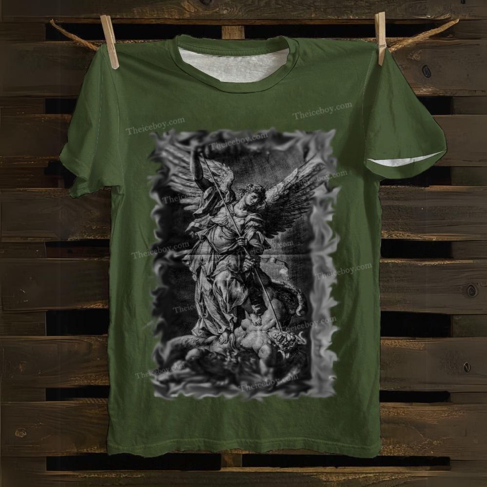 Archangel Michael defeats Satan Cotton T-shirt