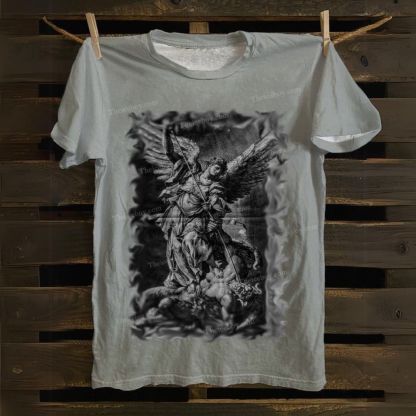 Archangel Michael defeats Satan Cotton T-shirt