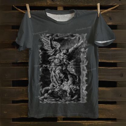 Archangel Michael defeats Satan Cotton T-shirt
