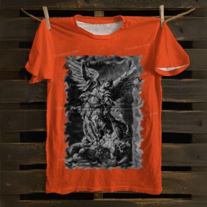 Archangel Michael defeats Satan Cotton T-shirt