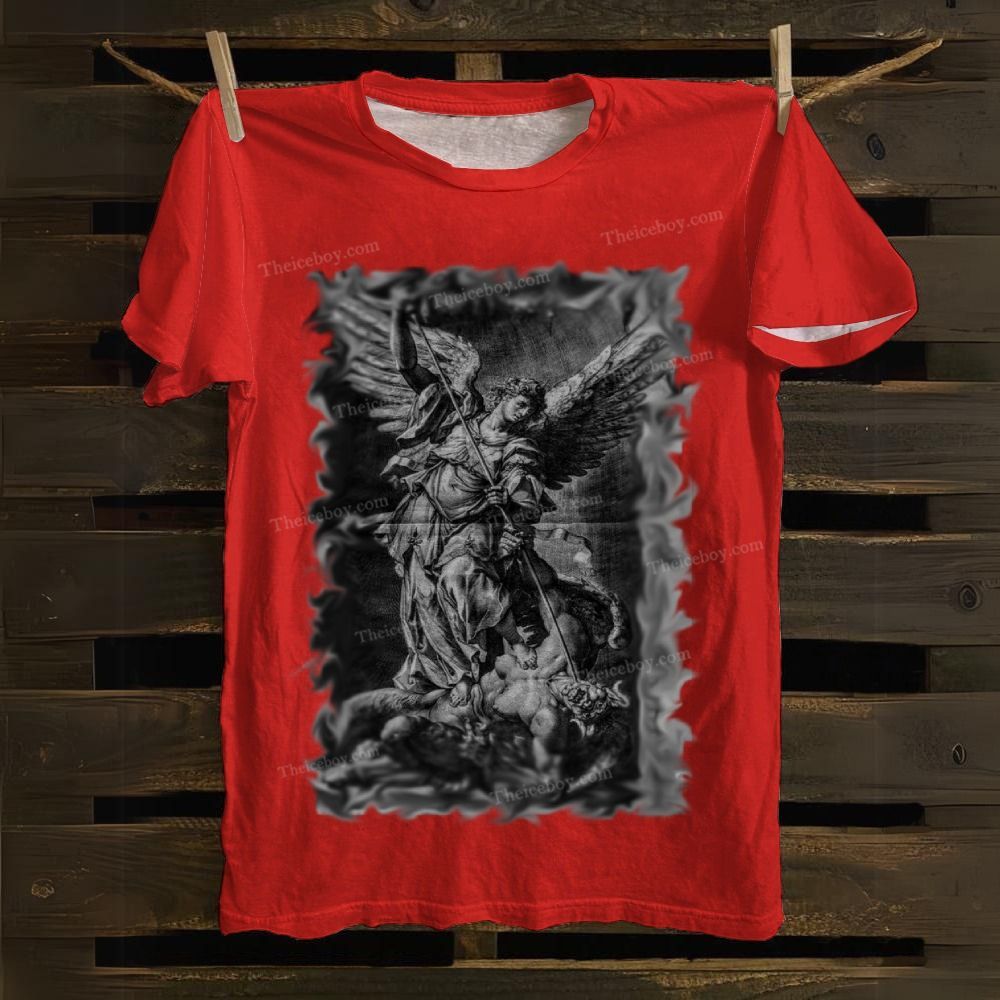 Archangel Michael defeats Satan Cotton T-shirt